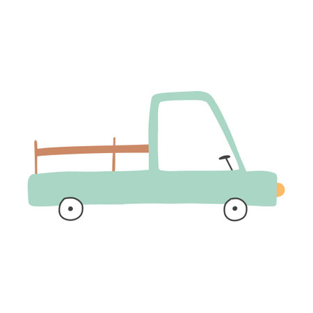Vector truck isolated on white background. Hand-drawn kids truck.のイラスト素材