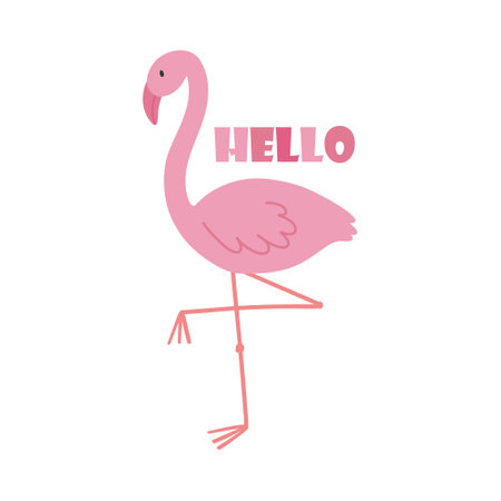 Cute pink flamingo isolated on white background. Drawn flamingo. Vector illustration of an exotic bird.のイラスト素材