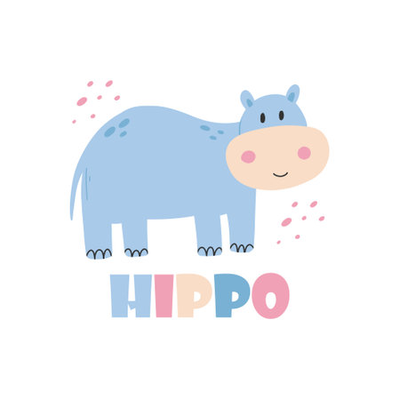 Cute vector illustration with hippopotamus. Kids hippo print.のイラスト素材