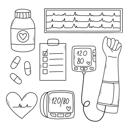 Set of hypertension elements. Doodle collection hypertension.のイラスト素材