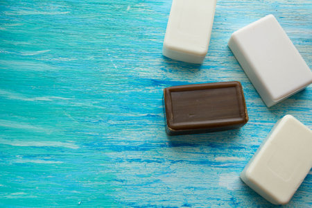 natural organic soap on wooden table spa