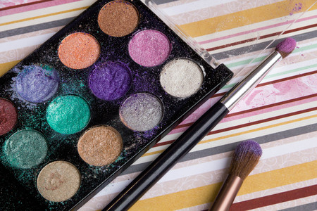 Beautiful bright eye shadows isolated on whiteの写真素材