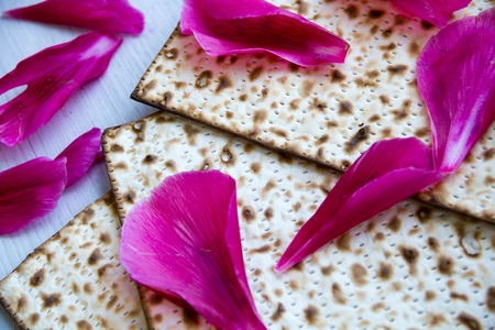 Matzo or matzah bread traditionally eaten by Jews during the week-long Passover holidayの写真素材