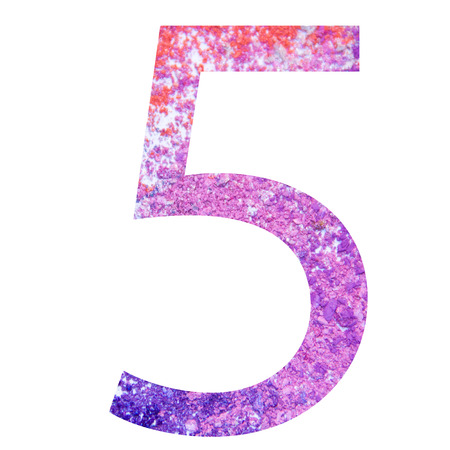 Number 5 eyeshadow scattered chalk powder. crumbled pastels. Perfect using discounts, sale, workflow layout, diagram, options business step banners, web design. Isolated on white background.の写真素材