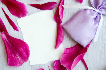 peonies aromatherapy, aroma textile pouch grey wooden background. The concept of relaxation, Spa, leisureの写真素材