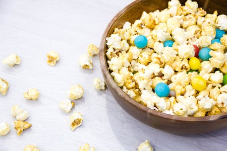 Air salty popcorn Delicious Sweet Popcorn With Colorful Candies Sprinklesの写真素材