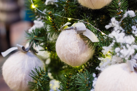 vintage Christmas decorations the Christmas tree preparing for Christmas and new yearの写真素材