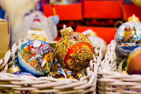 preparation of the new year vintage Christmas decorations on the Christmas treeの写真素材