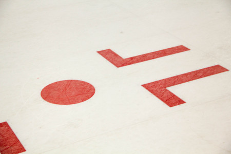 Fragment of ice hockey rink with central circle. Concept, hockeyの写真素材