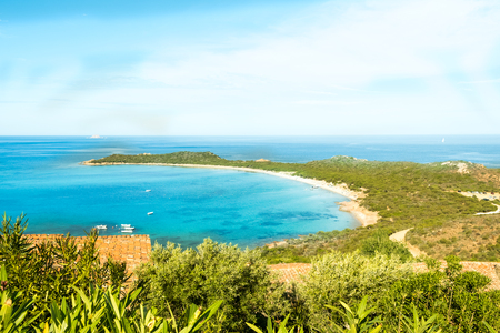 A view of a wonderful beach Sardinia, Italy. the beautiful nature of the Mediterranean, clear blue water.の写真素材