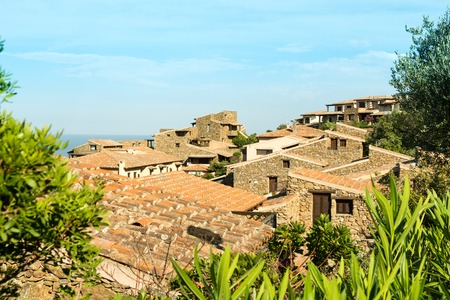 beautiful views of the sea and mountains from the observation deck, the concept of tourism, landscapes of the island of Sardinia, Italyの写真素材