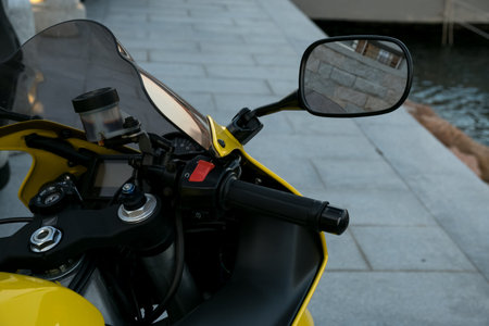 motorcycle scooter. scooter with headlight, handlebar and mirrors selective focus.の写真素材