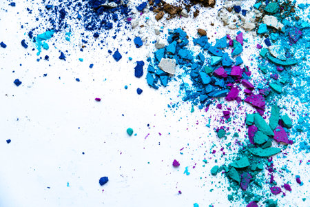 Eyeshadow Cosmetic Powder Scattered Copy Space. various set isolated on white background. The...