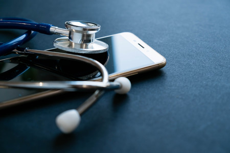 Stethoscope on smartphone, Checking security on smartphone concept.の写真素材