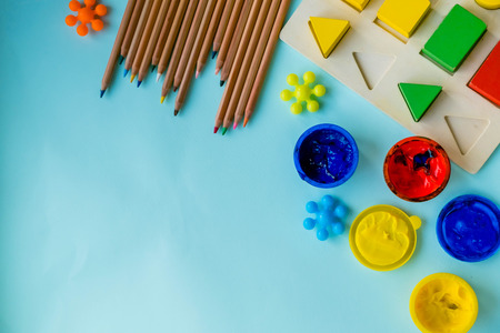 Office and student accessories on a pink. Back to school concept. School, education and learning concept. creativity for kids. Top view colorful background. Flat layの写真素材