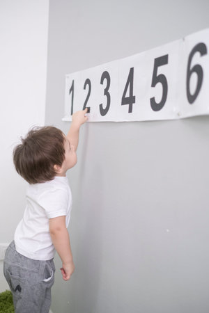 Cute little boy learn numbers at home. math for kids. two years, Asian babe. childhood development....