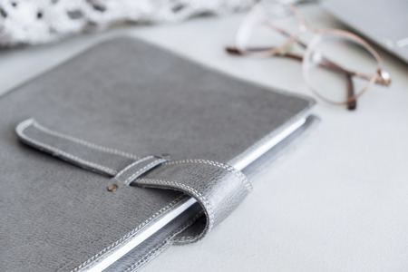 book top view Homework School notebook ready for adding text or mockupの写真素材