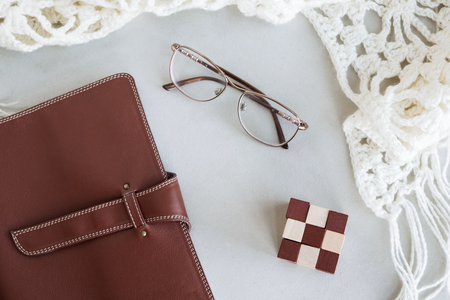 book top view Homework School notebook ready for adding text or mockupの写真素材