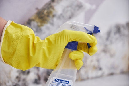 Close-up Of A Shocked Woman Looking At Mold On Wall