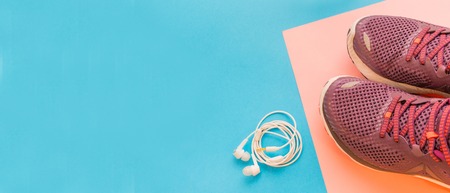 sneakers on a multi-colored background, concept infusion on sports.の写真素材