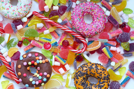 A lot of colorful candy. Tasty appetizing Party Accessories Happy Birthday Sweet Treat Swirl Candy...