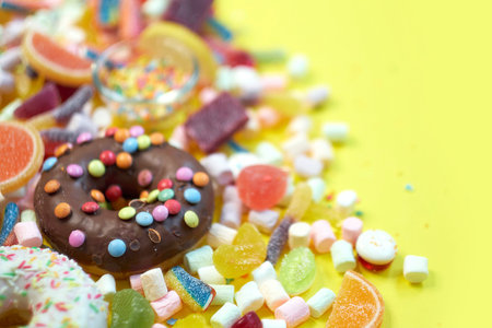 A lot of colorful candy. Tasty appetizing Party Accessories Happy Birthday Sweet Treat Swirl Candy...