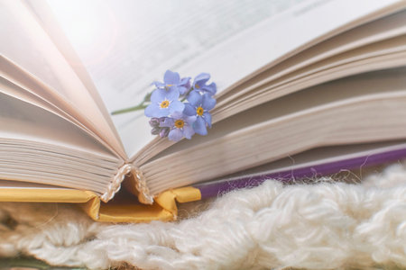 macro photo open books with a spring flowers nostalgic romantic mood concept