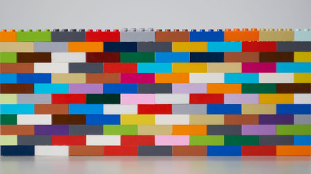 plastic building block. plastic brick wall. Wall from Plastic building blocks isolated. Suitable for...