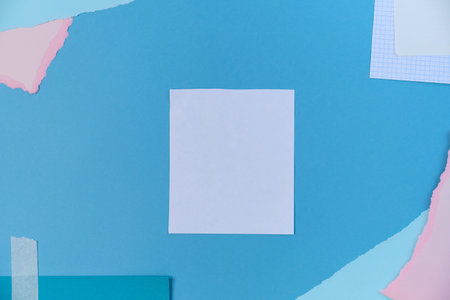 greeting card mockup. different paper textures with torn and smooth edges. place for text. flat lay backgroundの写真素材