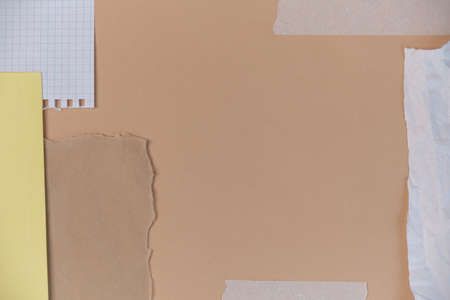 greeting card mockup. different paper textures with torn and smooth edges on a beige background. . place for text.の写真素材