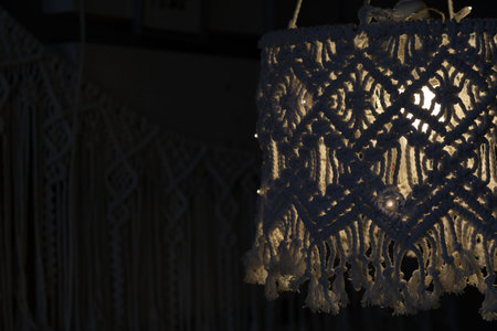 handmade macrame lampshades hanging open design in natural colours. boho style shell shade For a...