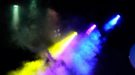 blurred light elements on the stage. Lighting effects on a concert stage at night. Lighting equipment. Lighting effectsの写真素材