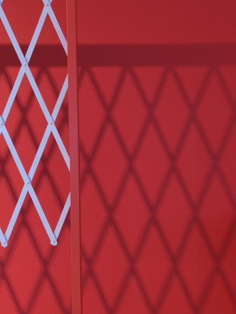 reflection of white bars on a red wall. geometric shadows on the wall.の写真素材