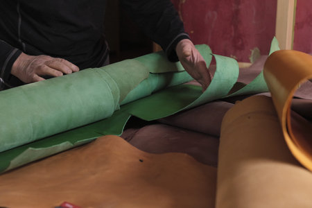 display of eco-friendly,leather swatches that combine style and sustainability. trend of sustainable...