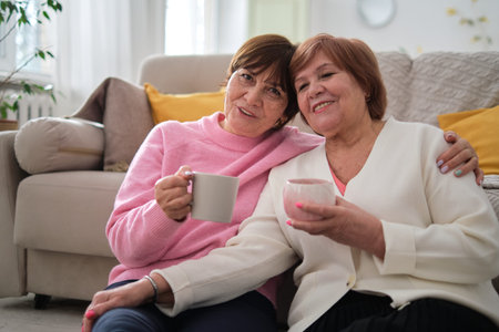 two elderly sisters locked in a tender embrace, exemplifying the enduring love and connection...