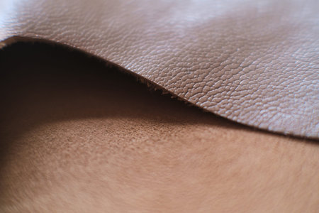 close-up shot of high-quality brown leather showcasing its intricate texture and rich color.