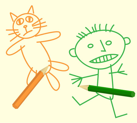 Children picture of the cat and child  のイラスト素材