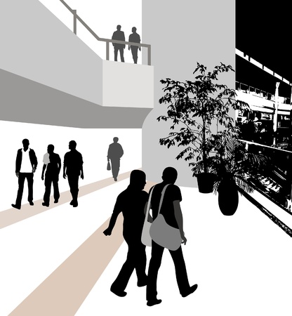 The illustration of the people in the buildingのイラスト素材
