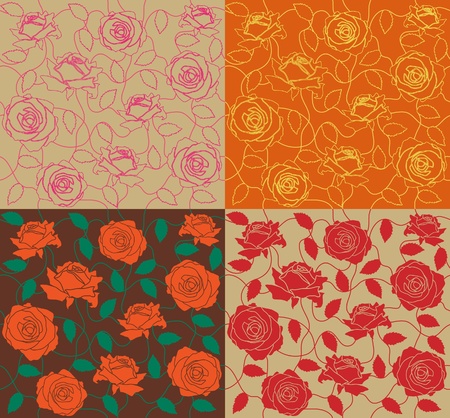The four seamless of a color roses and leafsのイラスト素材