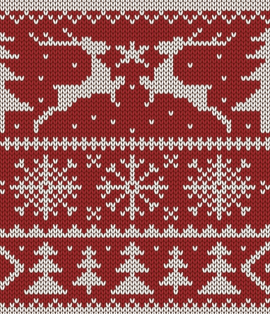 White christmas ornament on red background  Knitted seamlessのイラスト素材