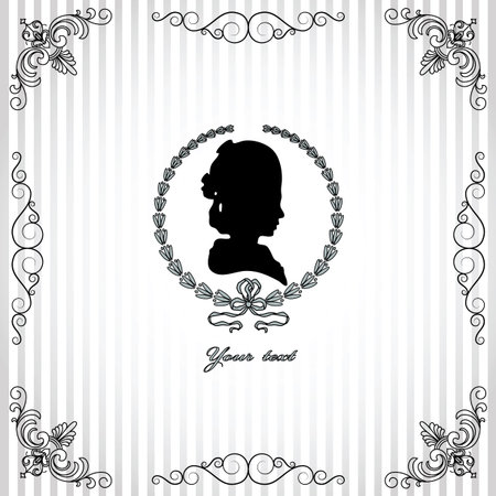 Gray background with black silhouette of lady vignette frameのイラスト素材