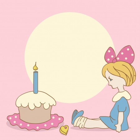 Invitation card with girl and cake  Birthday backgroundのイラスト素材