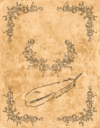 Vintage design elements on old paper sheetのイラスト素材