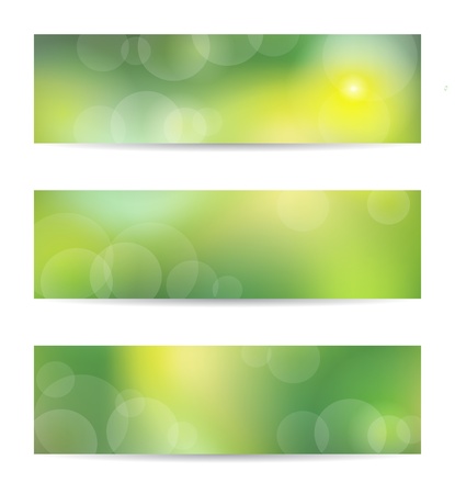 Set from three green banners transparency, blend mode, mesh usedのイラスト素材