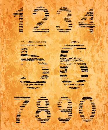 Number set from black coal texture on old paper background  EPS10 blend mode usedのイラスト素材