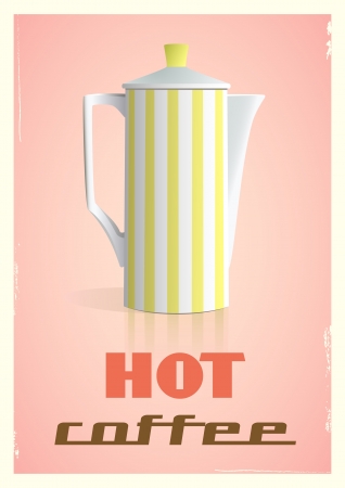 Coffee pot on pink background. Illustration in retro styleのイラスト素材