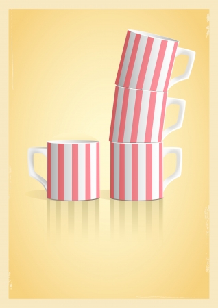 Coffee cups on yellow background. Illustration in retro styleのイラスト素材