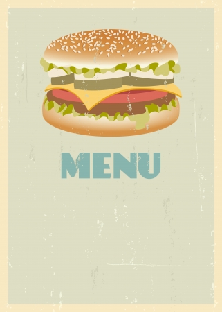 Mid century restaurant menu cover. Retro menu with hamburger. のイラスト素材