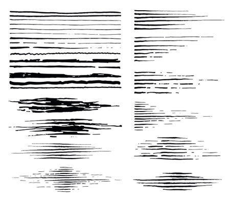 Hand drawn old black ink brush strokes vector set, stains for backdrops. Monochrome design elements collection. One color monochrome artistic hand drawn backgrounds.のイラスト素材