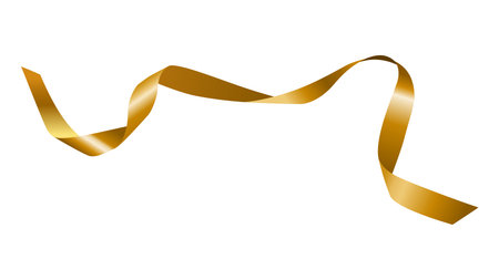 Shiny gold gift wrapping ribbon on a white background. Christmas and New Year decorations. Vector illustration. Top view.のイラスト素材